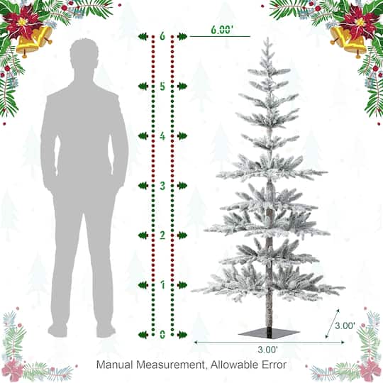 6ft. Pre-Lit Deluxe Flocked Slim Fir Artificial Christmas Tree, Warm White LED Lights